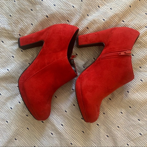 NIB 8.5 Red Suede Allegra K Women's Platform Round Toe Chunky Heel Ankle Booโฆ - Picture 5 of 11